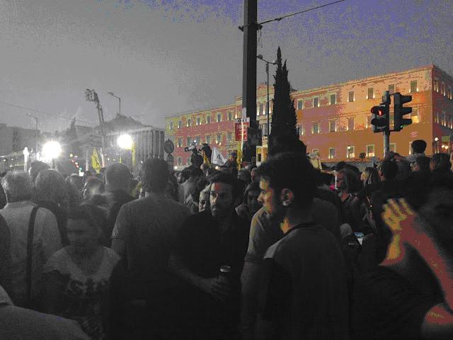 Syntagma NO rally: View from top of stairs earlier in the evening